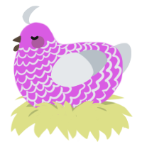 A orchid and mist chicken with a lace pattern