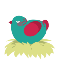 A turquoise and crimson chicken with a neck-band pattern