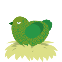 A chartreuse and viridian chicken with a double-lace pattern