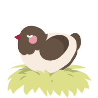 A cream and bark chicken with a head pattern