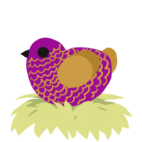 A plum and gold chicken with a lace pattern