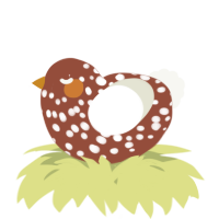 A russet and white chicken with a speckle pattern