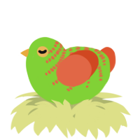A grass and vermilion chicken with a half-bar pattern