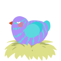 A lilac and aqua chicken with a bar pattern