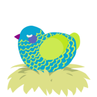 A cerulean and lime chicken with a lace pattern