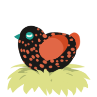 A sable and vermilion chicken with a speckle pattern