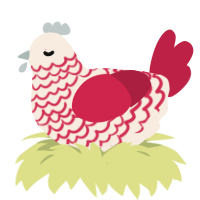 pinkie, a cream and crimson chicken with a lace pattern
