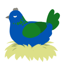 luigi, a ultramarine and leaf chicken with a neck-speckle pattern
