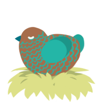 A brown and turquoise chicken with a lace pattern