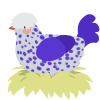 A mist and indigo chicken with a speckle pattern