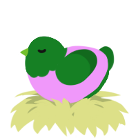 A lavender and leaf chicken with a head pattern