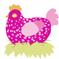 A fuchsia and pink chicken with a speckle pattern