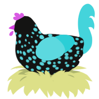 (unnamed), a black and aqua chicken with a speckle pattern