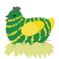 Applepine, a viridian and yellow chicken with a bar pattern