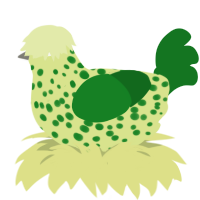 Little Green, a lemon and leaf chicken with a speckle pattern