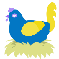 Skittles, a sapphire and yellow chicken