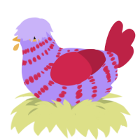 A lilac and crimson chicken with a bar pattern
