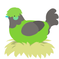 A grass and grey chicken with a head pattern