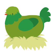 A chartreuse and viridian chicken with a head pattern