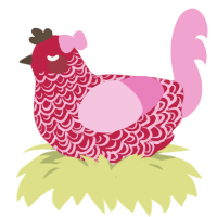 Ribbon, a crimson and pink chicken with a double-lace pattern