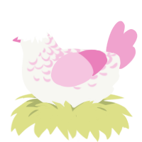 Posie, a white and pink chicken with a half-lace pattern