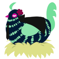 A tumblr and spring chicken with a bar pattern