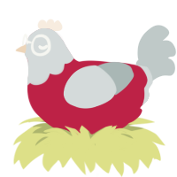 A crimson and silver chicken with a head pattern