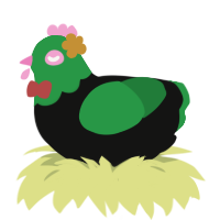 Iku, a black and viridian chicken with a head pattern