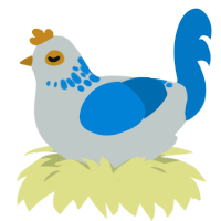 A silver and sapphire chicken with a neck-speckle pattern