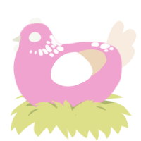 A pink and cream chicken with a neck-speckle pattern