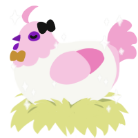 MMJ Luka, a white and pink chicken with a head pattern