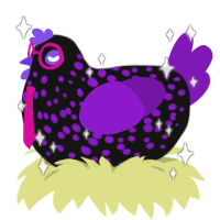 A black and violet chicken with a speckle pattern