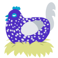 A indigo and mist chicken with a speckle pattern