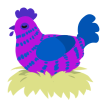 A amethyst and ultramarine chicken with a bar pattern