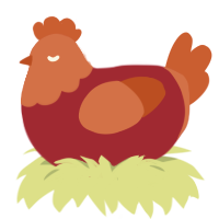 A crimson and vermilion chicken with a head pattern