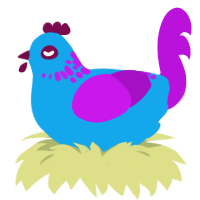 A sky and amethyst chicken with a neck-speckle pattern