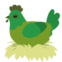 A chartreuse and viridian chicken with a head pattern