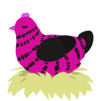 A fuchsia and sable chicken with a bar pattern