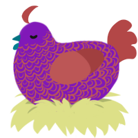 Bouquet, a violet and red chicken with a double-lace pattern