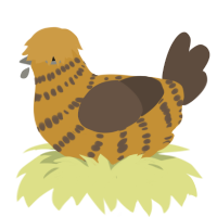 A gold and bark chicken with a bar pattern