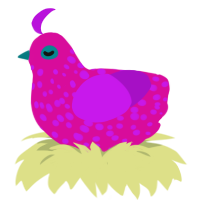 A fuchsia and amethyst chicken with a speckle pattern