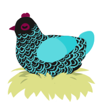 A sable and aqua chicken with a double-lace pattern