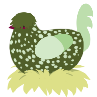 Army Drop Out, a olive and gluppy chicken with a speckle pattern