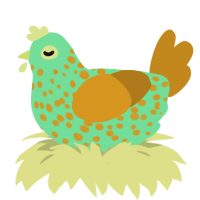 A spring and ochre chicken with a speckle pattern