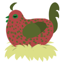 (unnamed), a red and olive chicken with a speckle pattern
