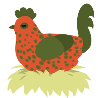 Tangerine, a vermilion and olive chicken with a speckle pattern