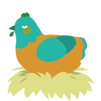 (unnamed), a orange and turquoise chicken with a head pattern