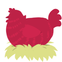 macaron, a crimson chicken with a bar pattern