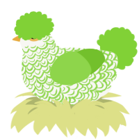 A white and grass chicken with a double-lace pattern