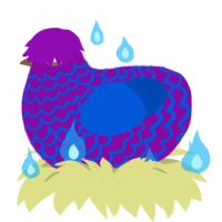 Rizzberry, a plum and ultramarine chicken with a lace pattern